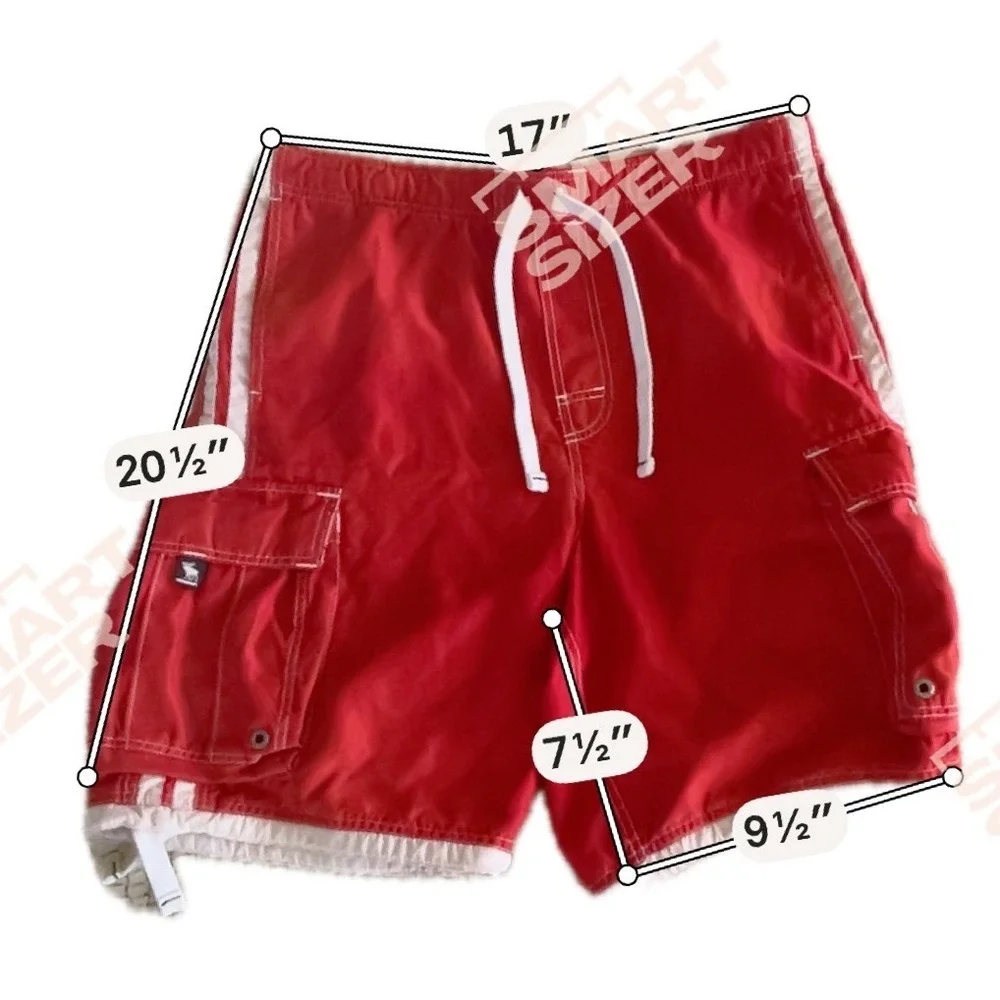 Abercrombie Tugger Board Shorts Mens XL Red Excellent Y2K Cargo Stripe 18.5